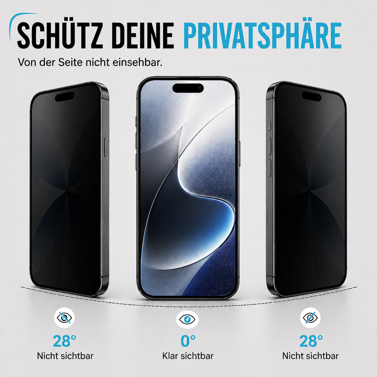 Equipdo iPhone 15 Plus Panzerglas mit Sichtschutz Privacy Privatsphaere