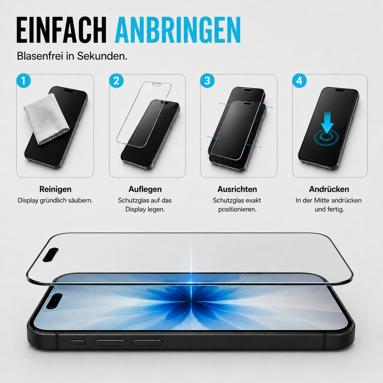 Equipdo iPhone 15 Pro Max Panzerglas mit Sichtschutz Privacy Leichte Anbringung