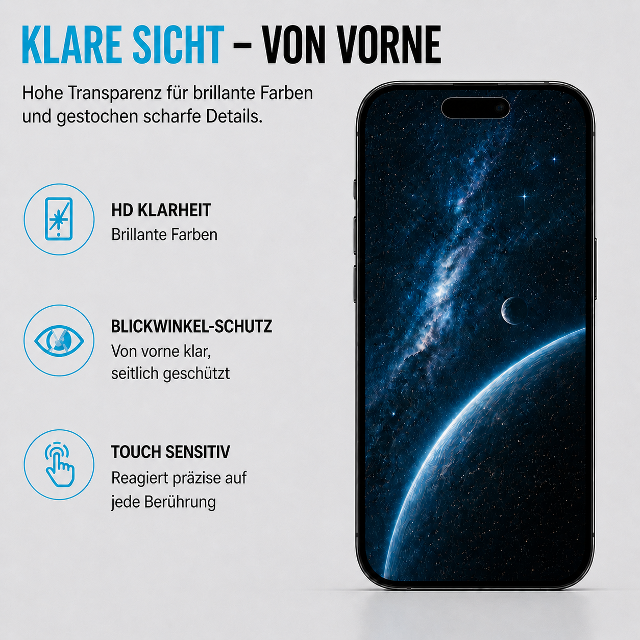 Equipdo iPhone 15 Pro Panzerglas mit Sichtschutz Privacy Klare Sicht
