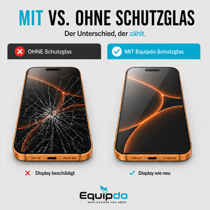 Equipdo iPhone 17 Pro Panzerglas Vorher Nachher Bild