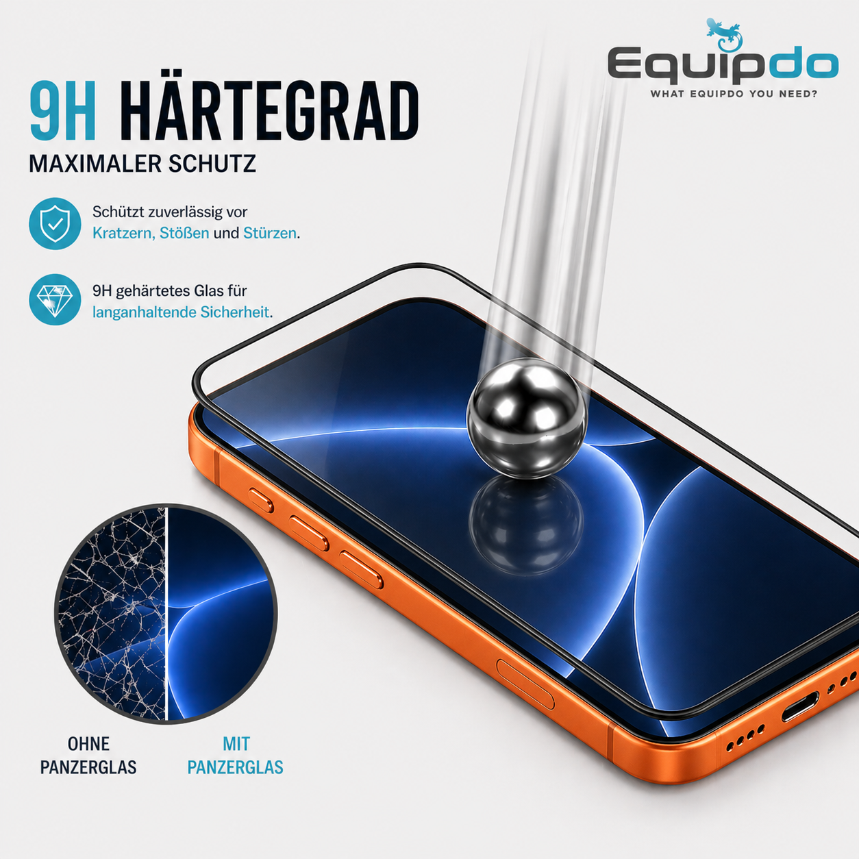 Equipdo iphone 15 Plus Panzerglas Full Cover 9H Haertegrad Schwarzer Rand